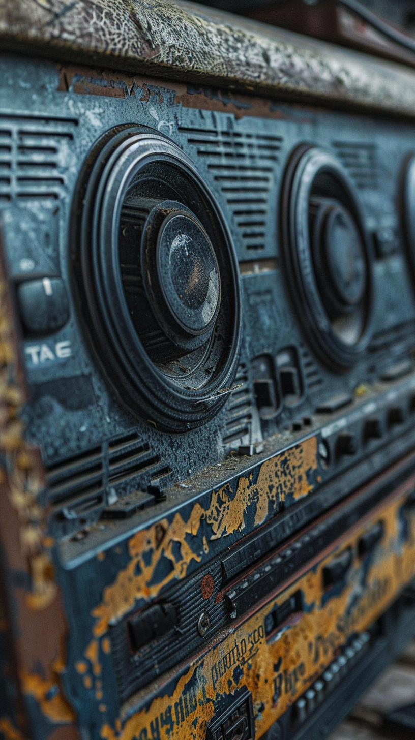 Weathered vintage boombox with peeling paint symbolizing outdated manual therapy practice management systems
